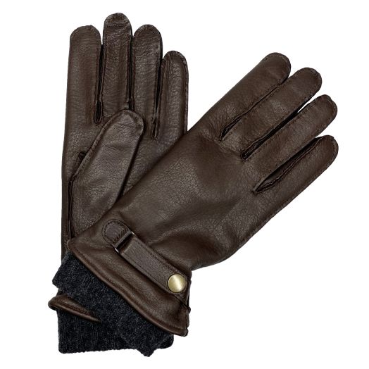 Chester Jefferies Deerskin Gloves with Snap fastener - Cashmere lined - Brown