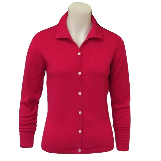 O'Connell's Women's Collared Cashmere Cardigan Sweater - 'Campion' Pink