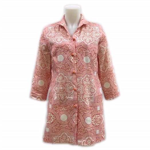 Connie Roberson Women's Linen Tunic - Rita - Salmon Byzantine Print (087HL)