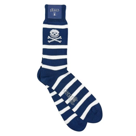 Corgi Cotton Mid-calf Socks - Skull & Crossbones - Blue (109528)