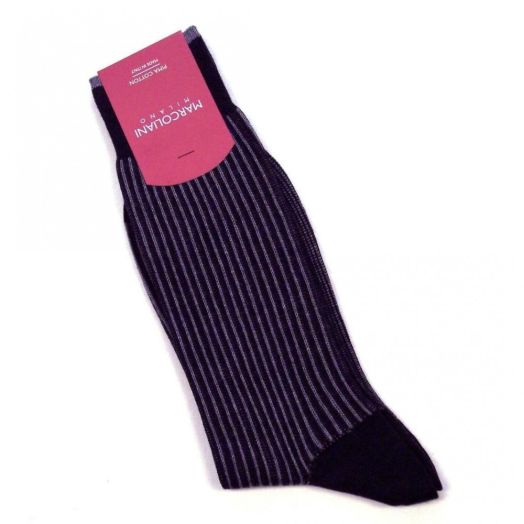 Cotton 'Cashmere Touch' Mid-Calf Marcoliani Socks - Pencil Stripe - Charcoal (70127)