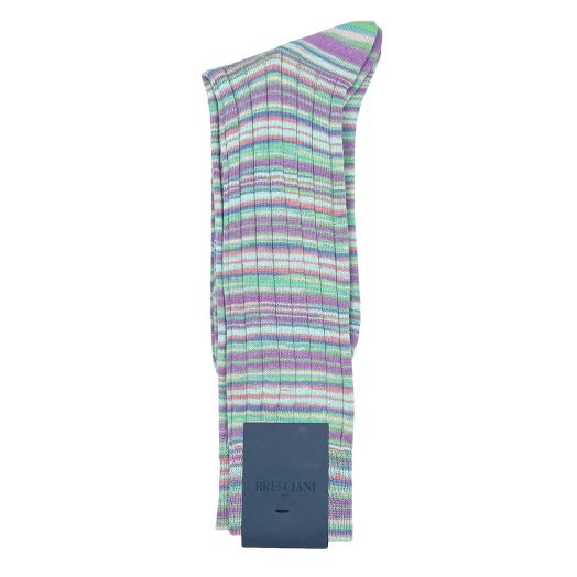 Cotton Mid-Calf Besciani Fine Gauge Pastel Stripe Sock - Multi (103608)