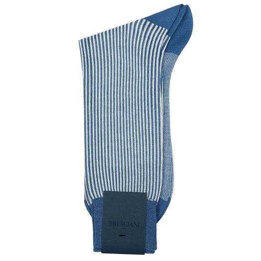 Cotton Mid-Calf Besciani Fine Gauge Vertical Stripe Socks - Blue & White (102426)