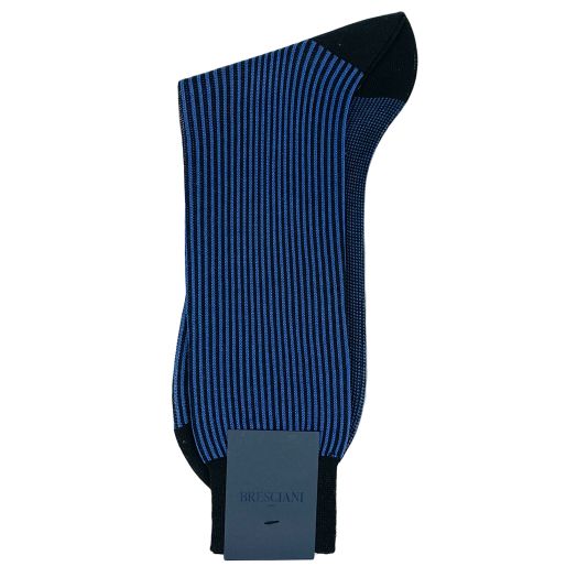 Cotton Mid-Calf Besciani Fine Gauge Vertical Stripe Socks - Navy & Blue (102427)