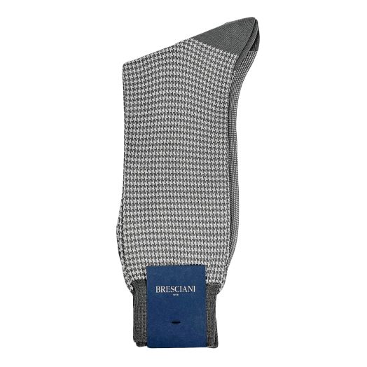 Cotton Mid-Calf Besciani Houndstooth Socks - Grey & White (109276)