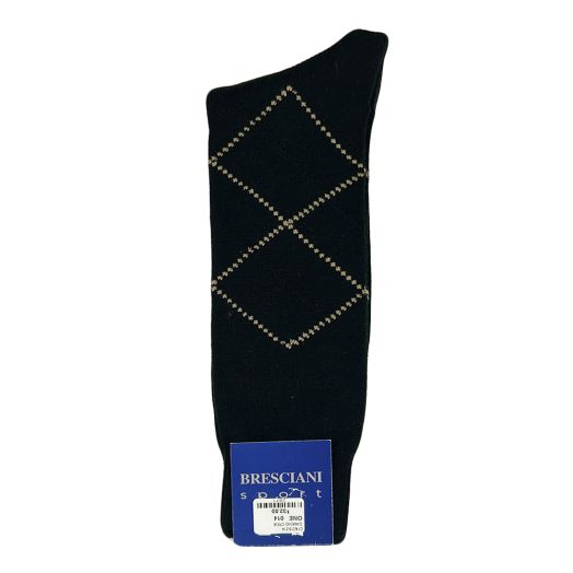 Cotton mid-calf Bresciani Argyle Socks - Black with Tan (2871)