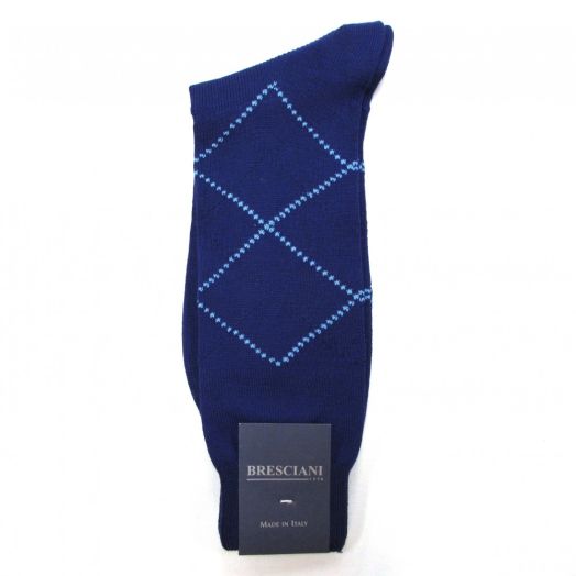 Cotton mid-calf Bresciani Argyle Socks - Blue (84589)