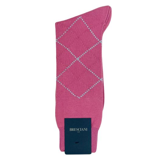 Cotton Mid-Calf Bresciani Argyle Socks - Pink with Sky (114215)