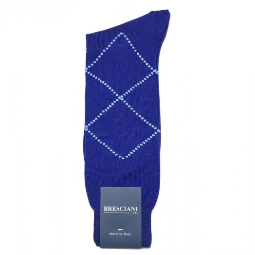 Cotton mid-calf Bresciani Argyle Socks - Royal & Sky (93462)