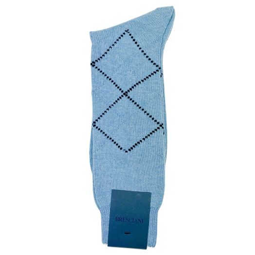 Cotton Mid-Calf Bresciani Argyle Socks - Sky Blue & Navy (102417)