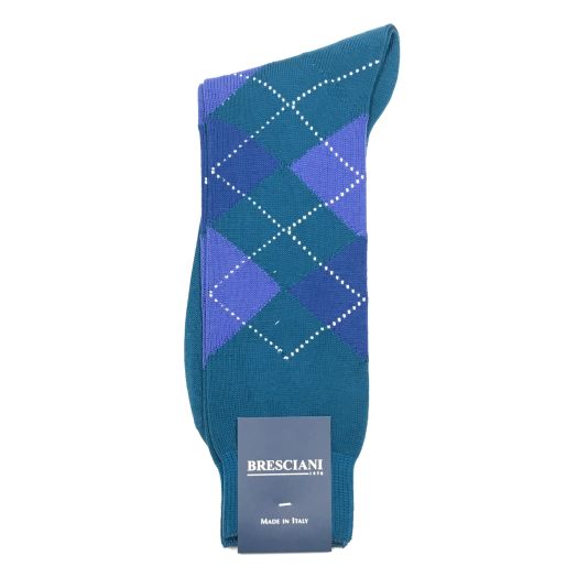 Cotton mid-calf Bresciani Argyle Socks - Teal with Blue & Periwinkle (58980)