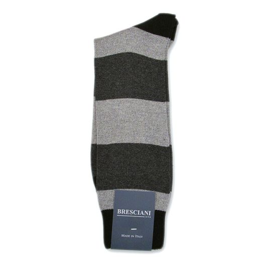 Cotton mid-calf Bresciani Bold Stripe Socks - Black with Charcoal & Grey (61956)