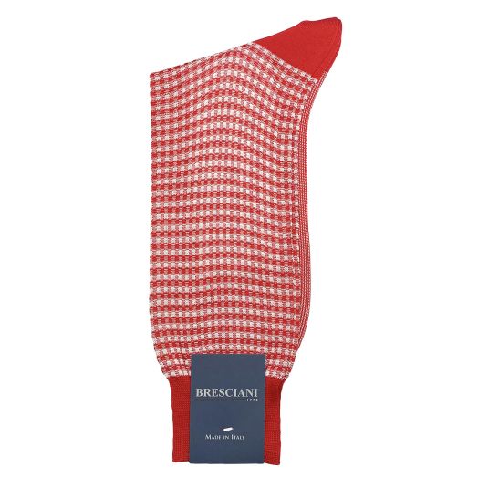 Cotton Mid-calf Bresciani Check Socks - Red (098503)