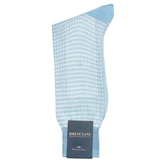 Cotton Mid-calf Bresciani Check Socks - Sky (098504)