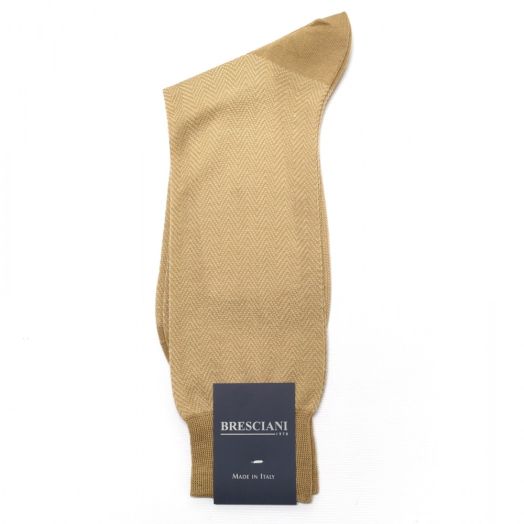 Cotton mid-calf Bresciani Fine Gauge Herringbone Socks - Camel (88812)