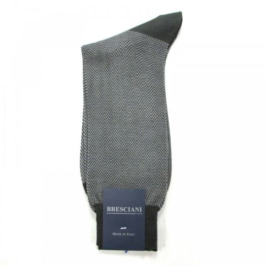 Cotton mid-calf Bresciani Fine Gauge Herringbone Socks - Grey Taupe (80914)