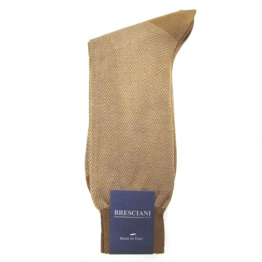 Cotton mid-calf Bresciani Fine Gauge Herringbone Socks - Nut (84563)