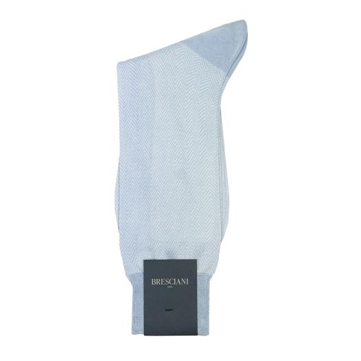 Cotton mid-calf Bresciani Fine Gauge Herringbone Socks - Sky Blue (104514)