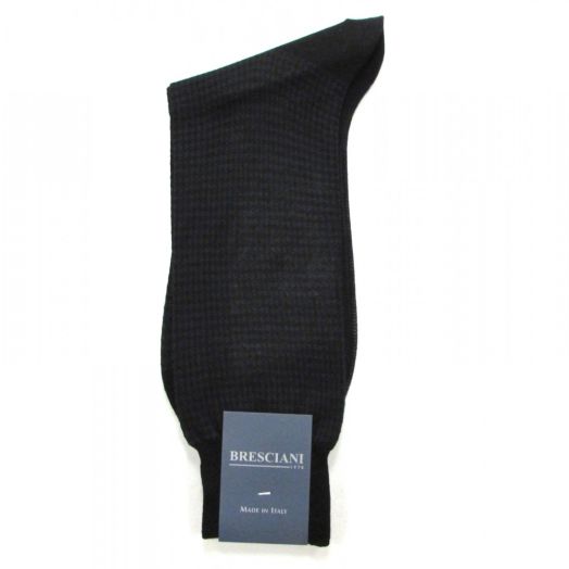 Cotton mid-calf Bresciani Fine Gauge Houndstooth Socks - Black & Charcoal (80565)