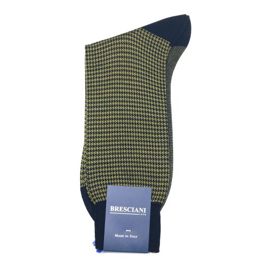 Cotton mid-calf Bresciani Fine Gauge Houndstooth Socks - Dark Navy & Bronze (093233)
