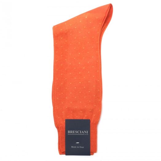 Cotton mid-calf Bresciani Fine Gauge Pin Dot Socks - Carrot with Yellow (88815)