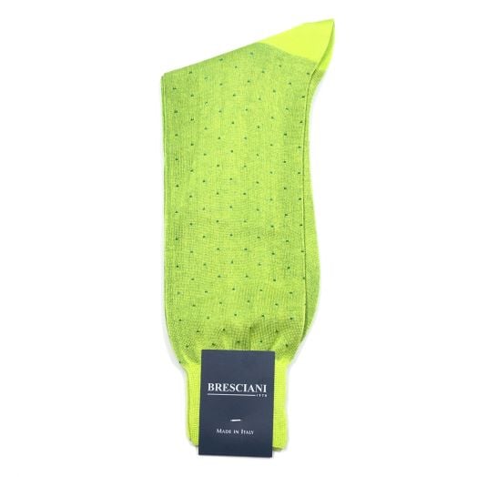 Cotton mid-calf Bresciani Fine Gauge Pin Dot Socks - Chartruese with Kelly (093226)