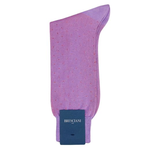 Cotton Mid-Calf Bresciani Fine Gauge Pin Dot Socks - Light Purple with Red (114208)