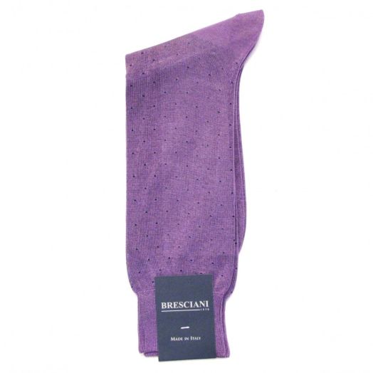 Cotton mid-calf Bresciani Fine Gauge Pin Dot Socks - Lilac with Navy (77395)