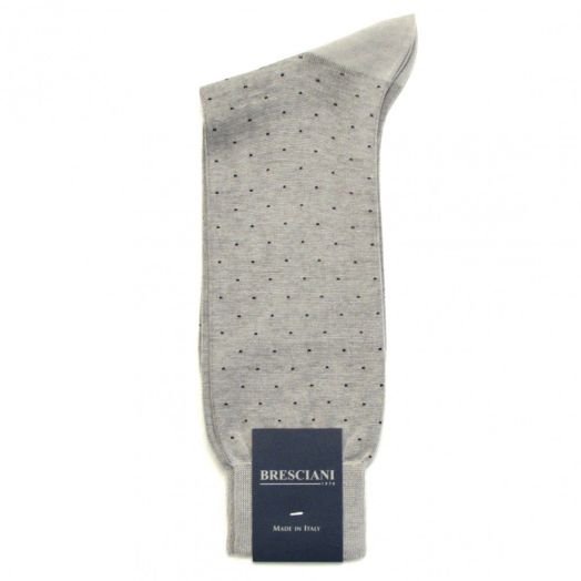 Cotton mid-calf Bresciani Fine Gauge Pin Dot Socks - Pearl Grey with Black (77393)