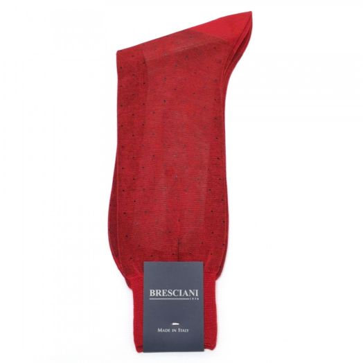 Cotton mid-calf Bresciani Fine Gauge Pin Dot Socks - Red with Navy (88816)