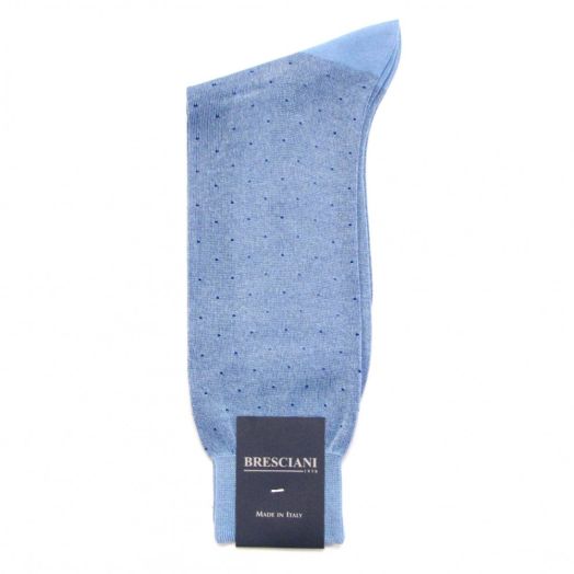 Cotton mid-calf Bresciani Fine Gauge Pin Dot Socks - Sky with Blue