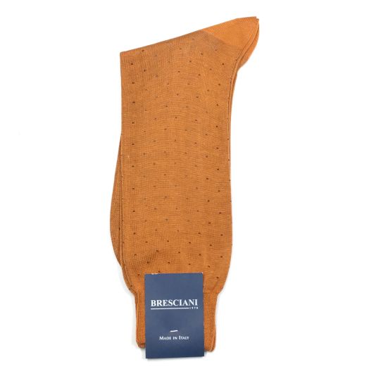Cotton mid-calf Bresciani Fine Gauge Pin Dot Socks - Tumeric with Brown (093228)