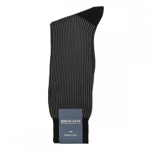 Cotton mid-calf Bresciani Fine Gauge Racer Stripe Socks - Black & Grey (58975)