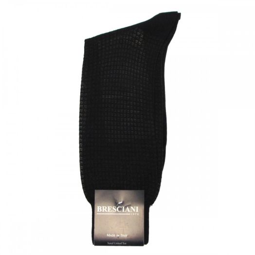 Cotton mid-calf Bresciani Fine Gauge Squares Socks - Black with Brown (21198)