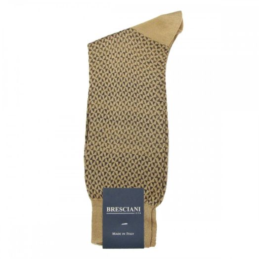 Cotton mid-calf Bresciani Fine Gauge Triangles Socks - Tan and Brown (61939)