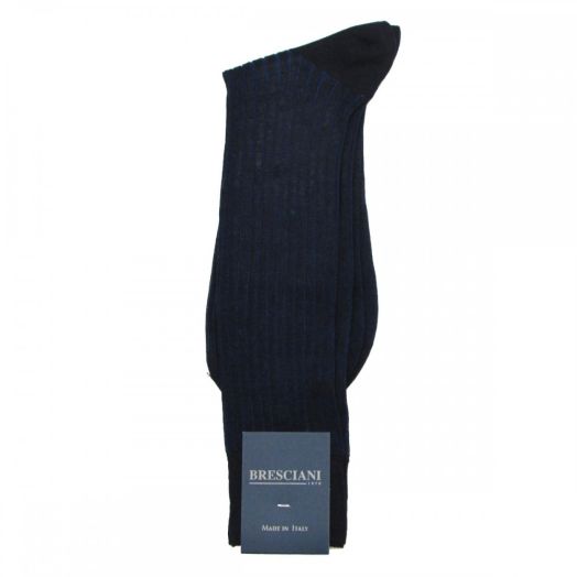Cotton mid-calf Bresciani Fine Gauge Vertical Stripe Socks - Navy with Royal (43386)