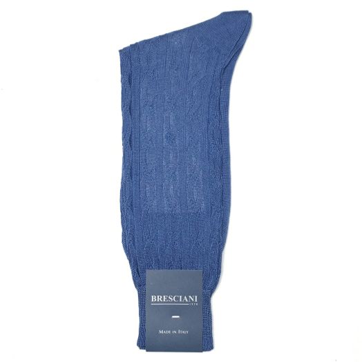 Cotton mid-calf Bresciani Fine Guage Cable Knit Socks - Blue (55059)