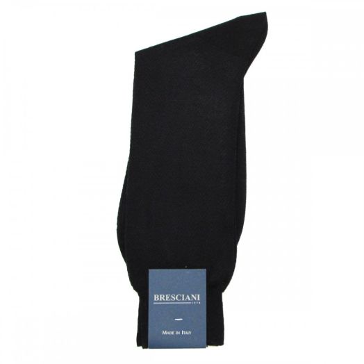 Cotton mid-calf Bresciani Fine Guage Herringbone Socks - Black (41239)