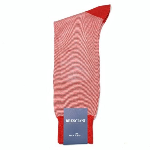 Cotton mid-calf Bresciani Fine Gauge Micro Stripe Socks - Red with White (77380)