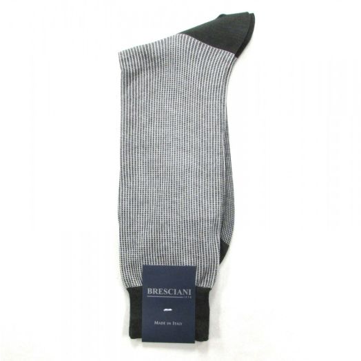 Cotton Mid-calf Bresciani fine guage Minigrid Socks - Grey & White (80567)