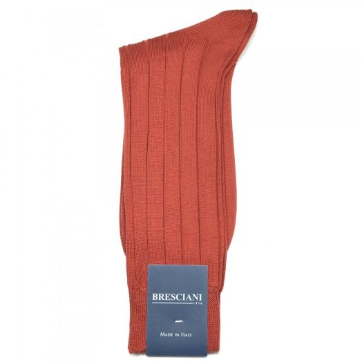 Cotton mid-calf Bresciani Fine Guage Ribbed Crew Socks - Terracotta (93464)