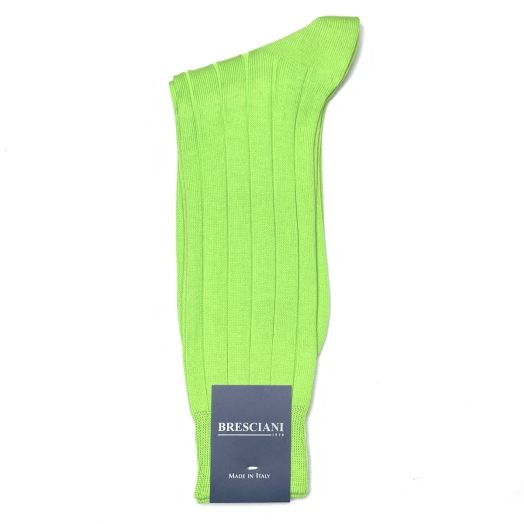 Cotton mid-calf Bresciani Fine Guage Ribbed Socks - Lime (88793)