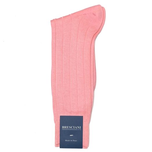 Cotton mid-calf Bresciani Fine Guage Ribbed Socks - Pink (53825)