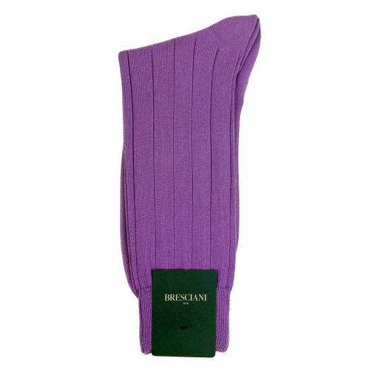 Cotton Mid-Calf Bresciani Fine Guage Ribbed Socks - Purple (114196)