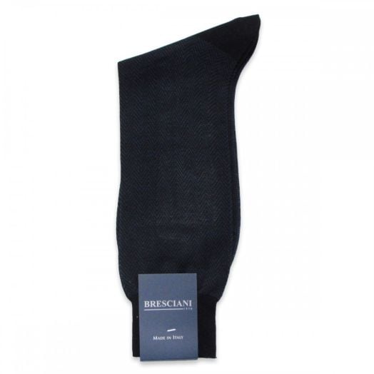 Cotton Mid-calf Bresciani Herringbone Socks - Dark Navy (77355)