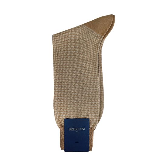 Cotton Mid-calf Bresciani Houndstooth Socks - British Tan (93467)