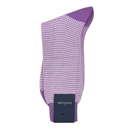 Cotton Mid-calf Bresciani Houndstooth Socks - Lilac & White (114200)