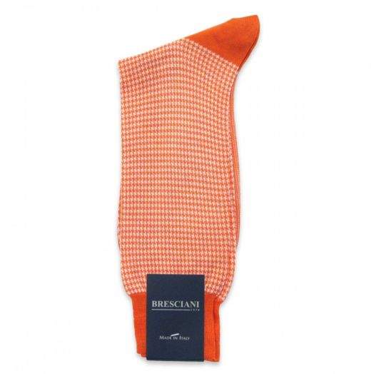 Cotton Mid-calf Bresciani Houndstooth Socks - Orange & White (65093)