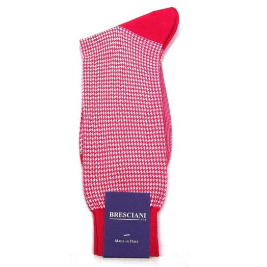 Cotton mid-calf Bresciani Houndstooth Socks - Red (65092)
