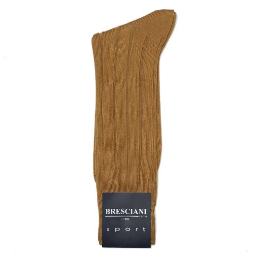 Cotton mid-calf Bresciani Medium Guage Ribbed Socks - Ochre (28965)